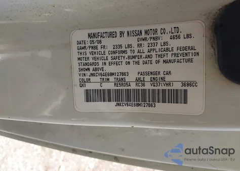 2008 Infiniti G37 Journey from USA, damaged, VIN JNKCV64E68M127863